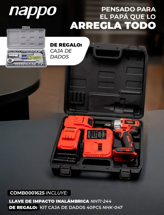 Combo Día del Padre — Llave de Impacto NHTI-244 + Kit Caja de Dados 40 pcs NHK-047