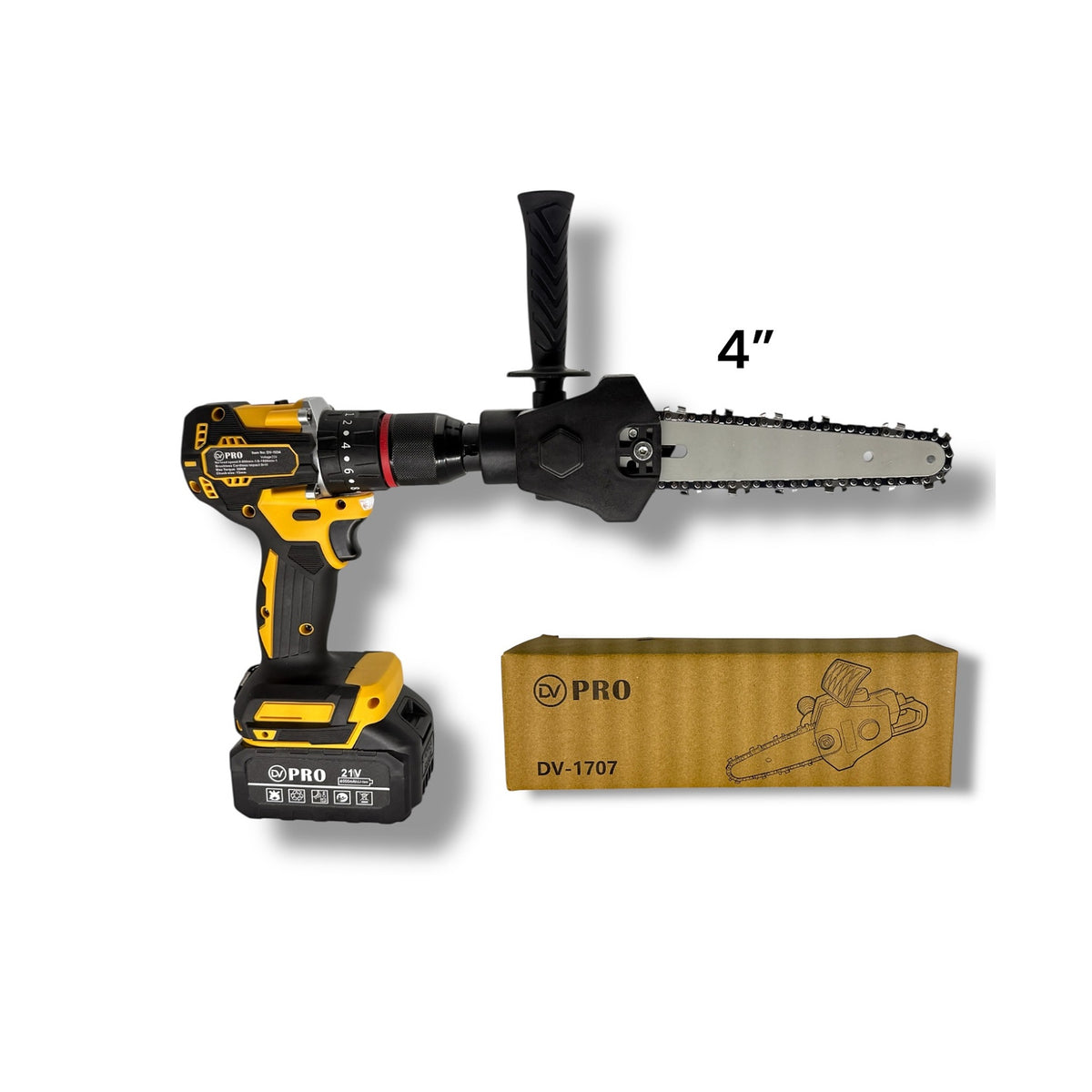 Adaptador de Taladro a Motosierra 4” DV-1707 Poda Precisa de DIVINO, producto centrado sobre fondo blanco