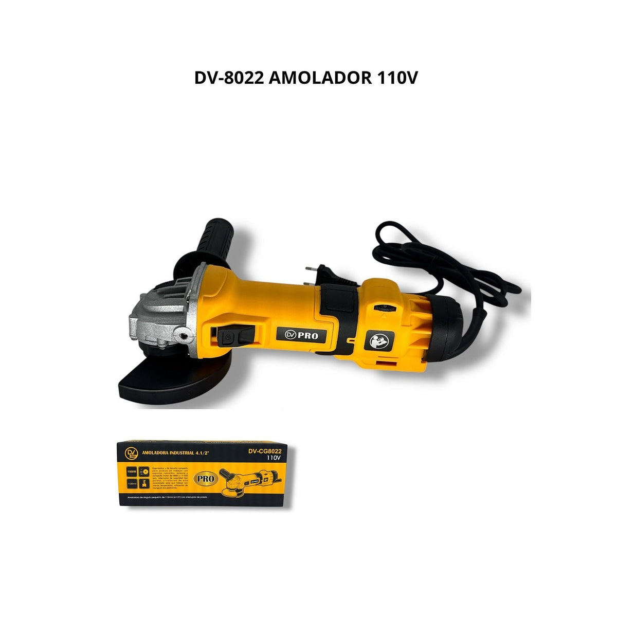 Amoladora Angular 115mm DV-8022 110V Profesional de DIVINO, producto centrado sobre fondo blanco