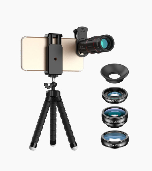 Kit de lentes para celular Apexel APL-T18XBZJ5 5 en 1 con teleobjetivo 18x y trípode
