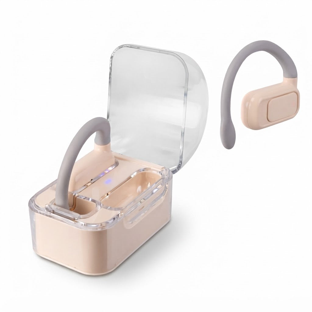 Auriculares Bluetooth SATE AE-6500 Beige con Control Táctil sobre fondo blanco