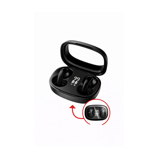 Auriculares Bluetooth SATE AE-6531 Negro con Control Táctil sobre fondo blanco