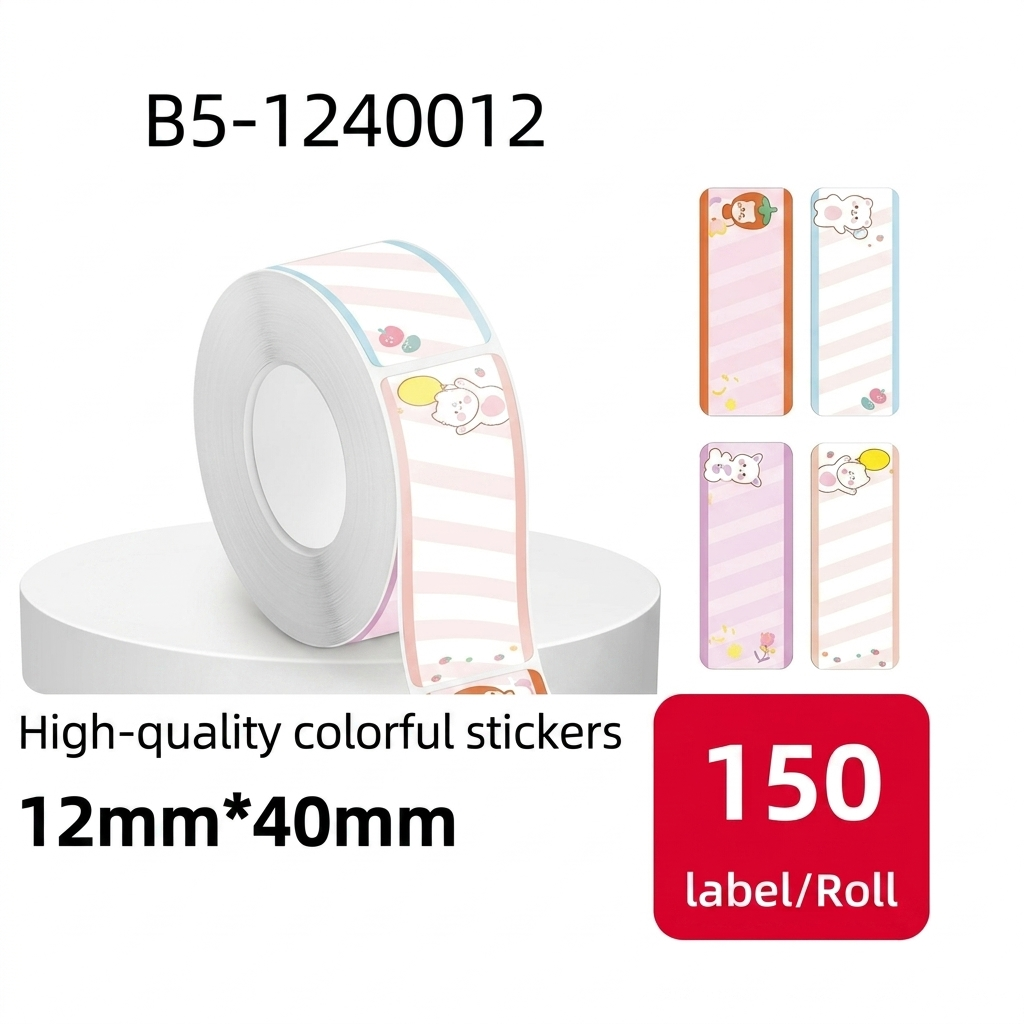 Etiqueta Térmica Autoadhesiva 12x40 mm rayas pastel con conejitos SATE B5-1240012