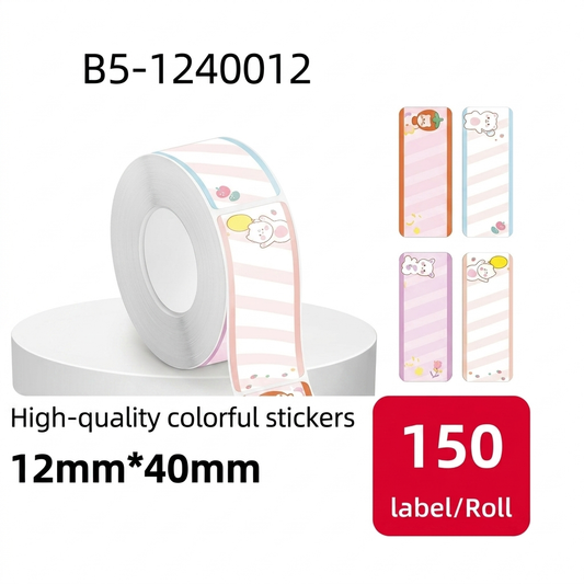 Etiqueta Térmica Autoadhesiva 12x40 mm rayas pastel con conejitos SATE B5-1240012