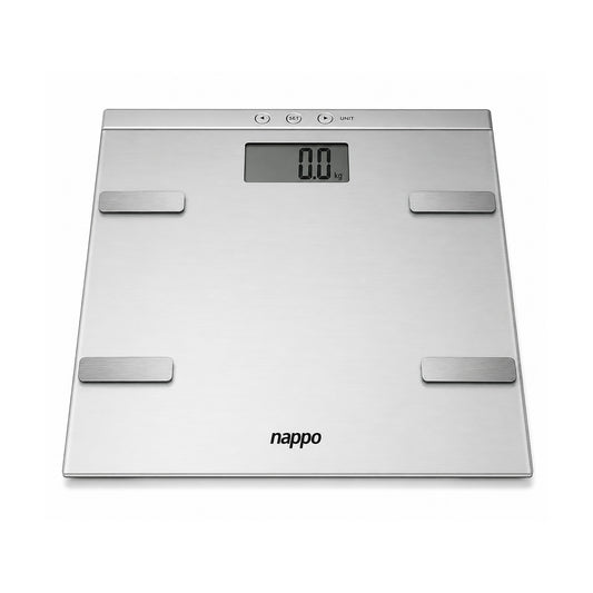 Balanza Digital Nappo EBS-004 Plateada 150kg sobre fondo blanco, vista completa del producto