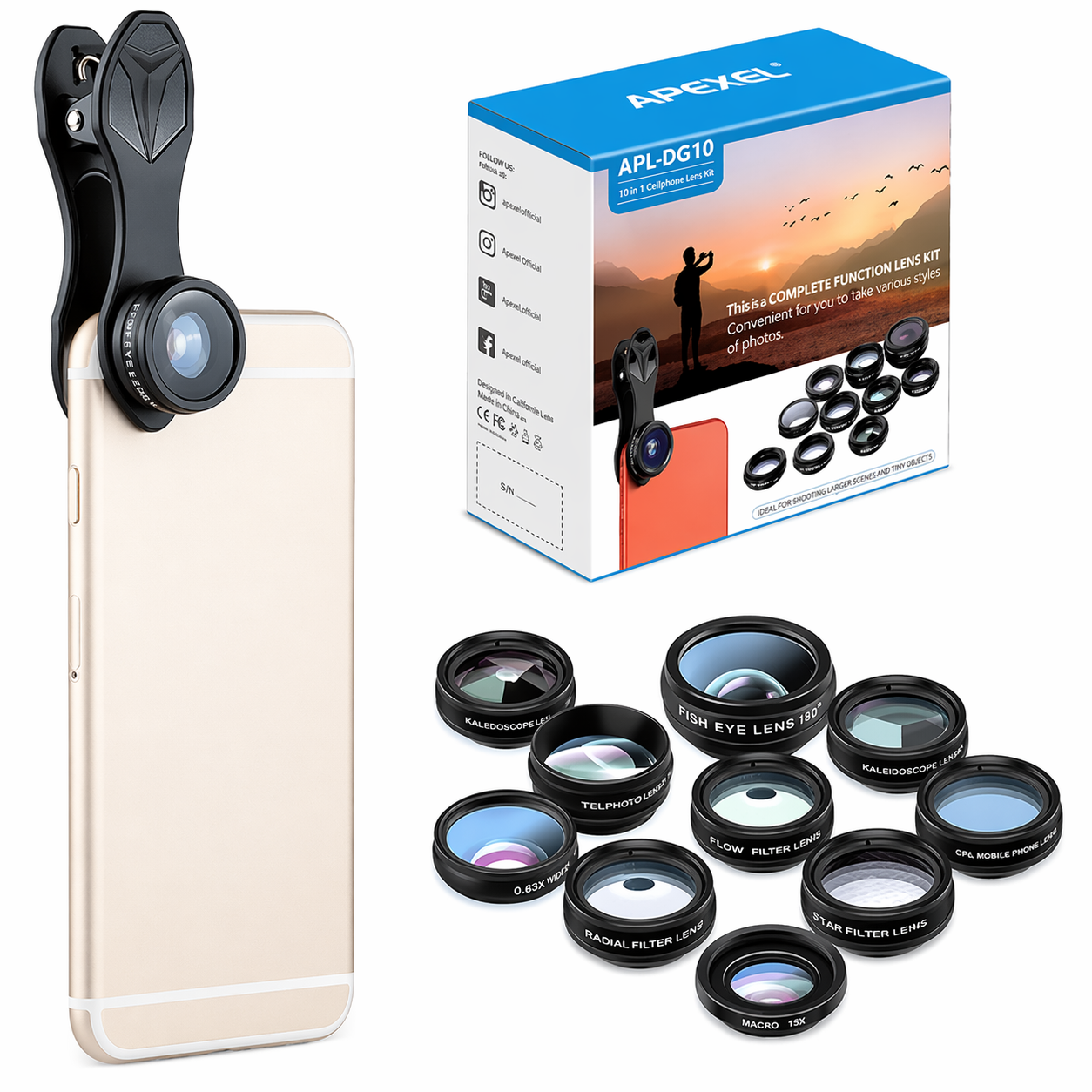 Kit Lentes para Celular APL-DG10 4 en 1 Gran Angular Macro Ojo de Pez