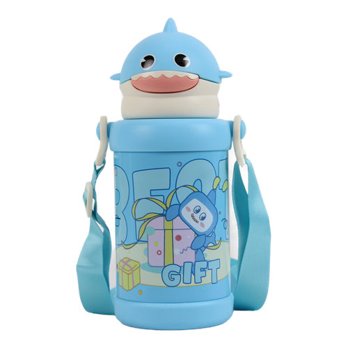 Botella térmica infantil 550 ml diseño tiburón con correa