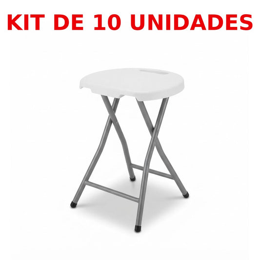 Butaca plegable de plástico blanco con patas metálicas, kit de 10 unidades