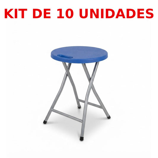 Butaca plegable de plástico azul con patas metálicas, kit de 10 unidades