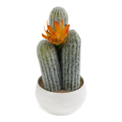 Cactus artificial con flor en maceta blanca 23 cm