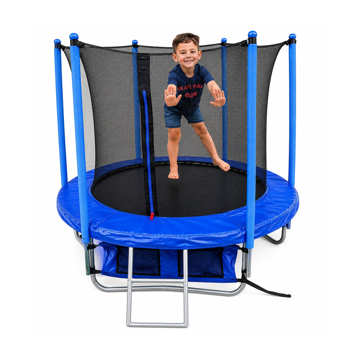 Cama Elástica 6FT con Red de Seguridad y Escalera de LEVEL, producto centrado sobre fondo blanco