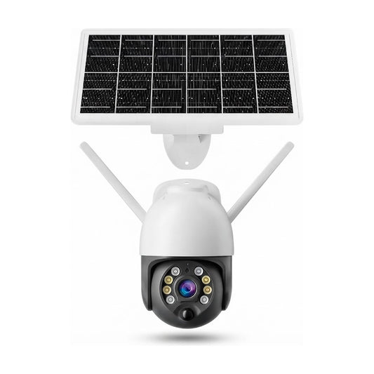 Cámara IP A- Exterior 4MP con Panel Solar, vista de producto sobre fondo blanco