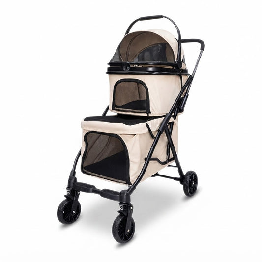 Carrito para mascotas para paseo y transporte, vista de producto sobre fondo blanco