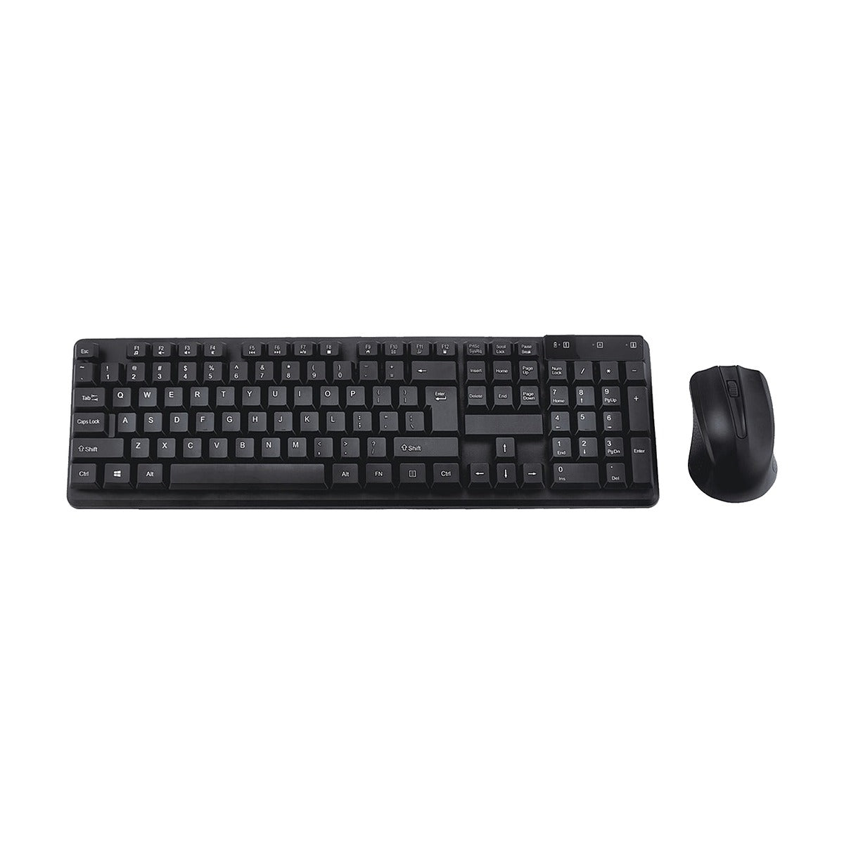 Teclado inalámbrico negro de tamaño completo con mouse negro