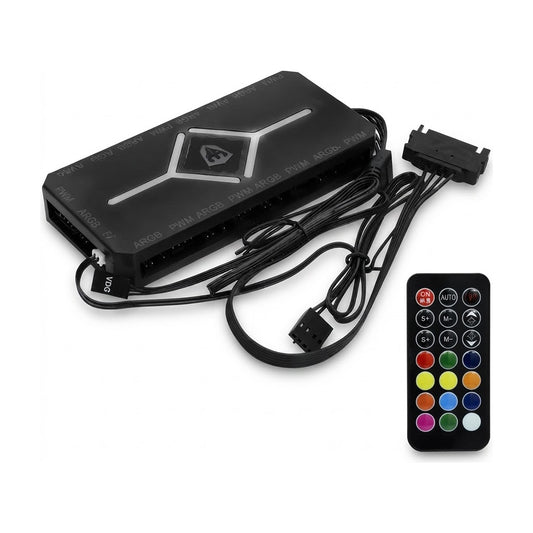 Controladora ARGB de 10 Puertos para Coolers - Negro, vista de producto sobre fondo blanco