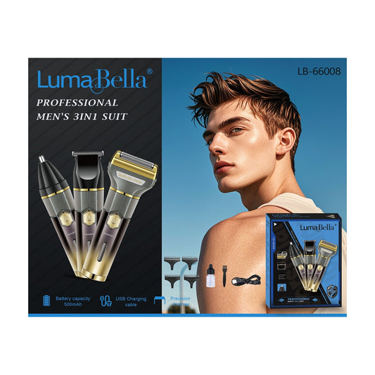 Cortadora de cabello inalambrica negra con set de peines guia y accesorios de recorte