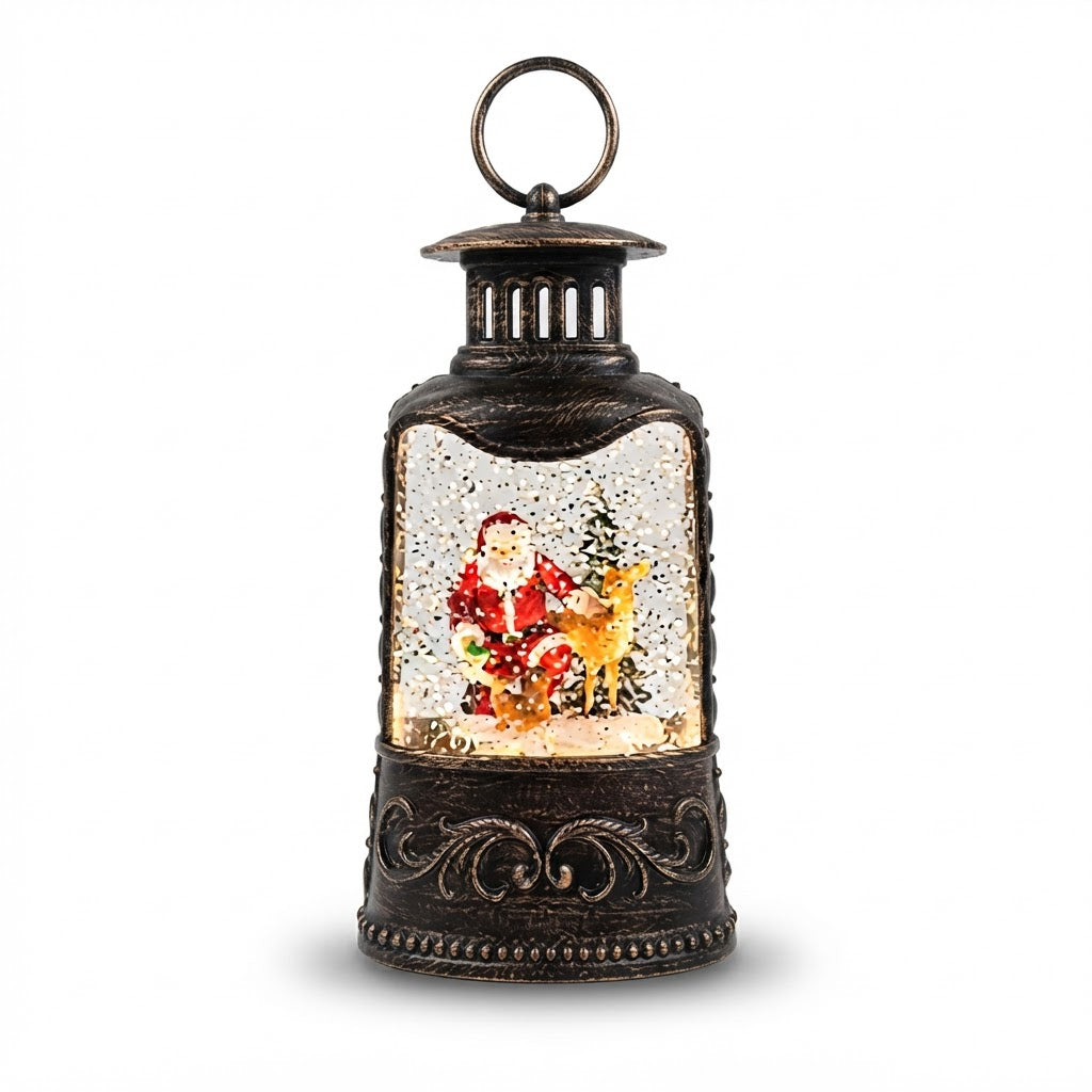 Farol navideño alto con Papá Noel y regalos