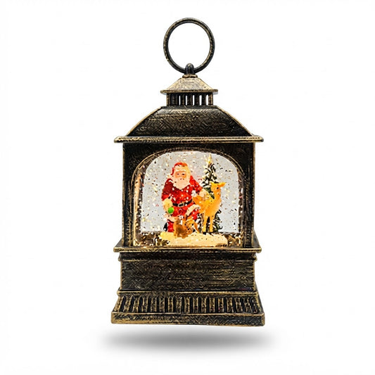 Farol navideño cuadrado con Papá Noel y niños
