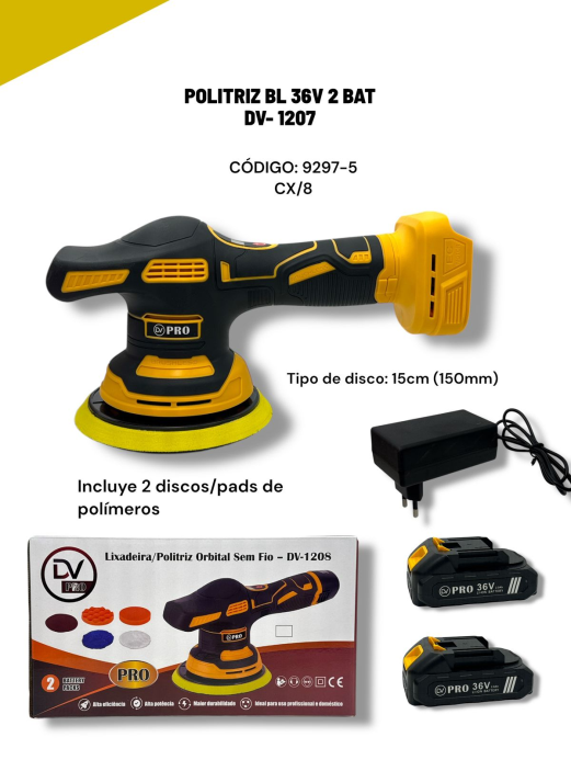 Politriz Inalámbrica 36V DV-1207 con Kit de Pulido y Lijado