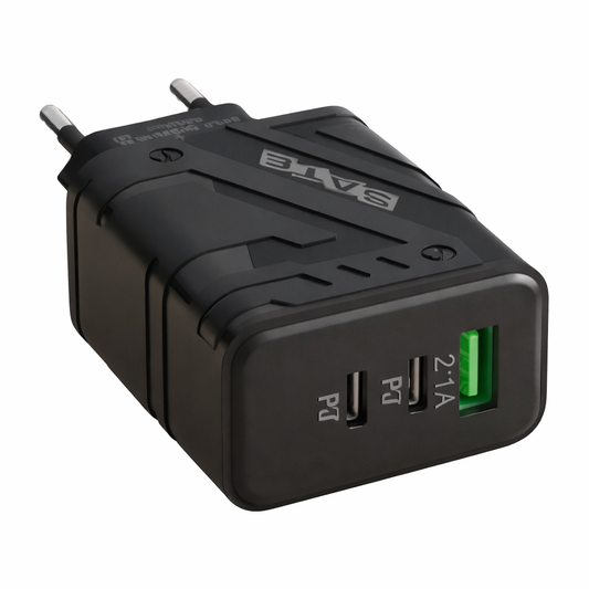 Adaptador Cargador SATE A-CC1201 3 USB + 2 Tipo-C 12W Carga Rápida Negro