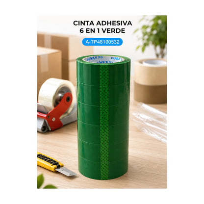 EMB. CINTA ADHESIVA VERDE 53*48/100M - 6 UNIDADES de SATE, producto centrado sobre fondo blanco