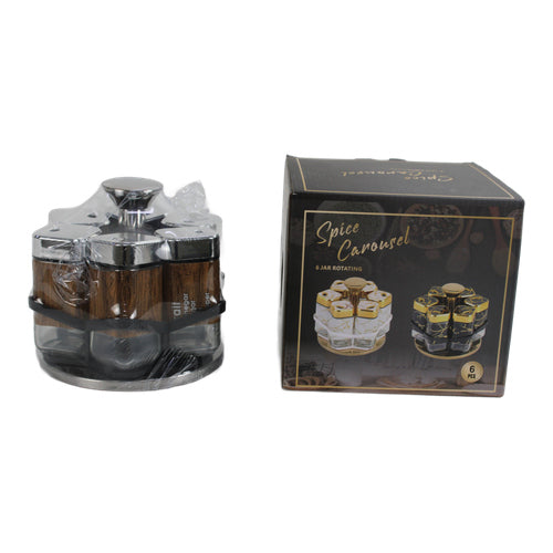 Especiero giratorio 6 frascos con base - Plateado
