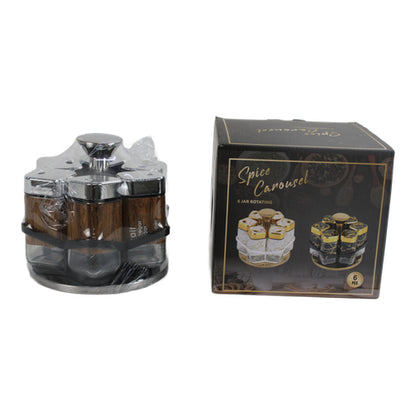 Especiero giratorio 6 frascos con base - Plateado
