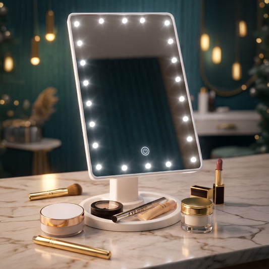 Espejo de maquillaje SATE HZJ-615 rectangular negro con bombillas tipo camarín alrededor del marco