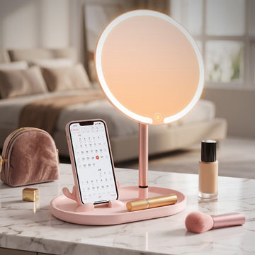 Espejo LED para Maquillaje SATE HZJ-617 Redondo con Bandeja y Soporte para Celular