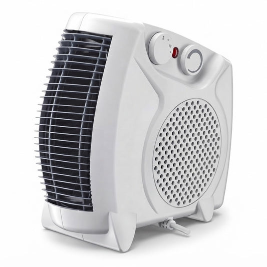 Estufa Eléctrica Termoventilador Compacto Blanco, vista de producto sobre fondo blanco