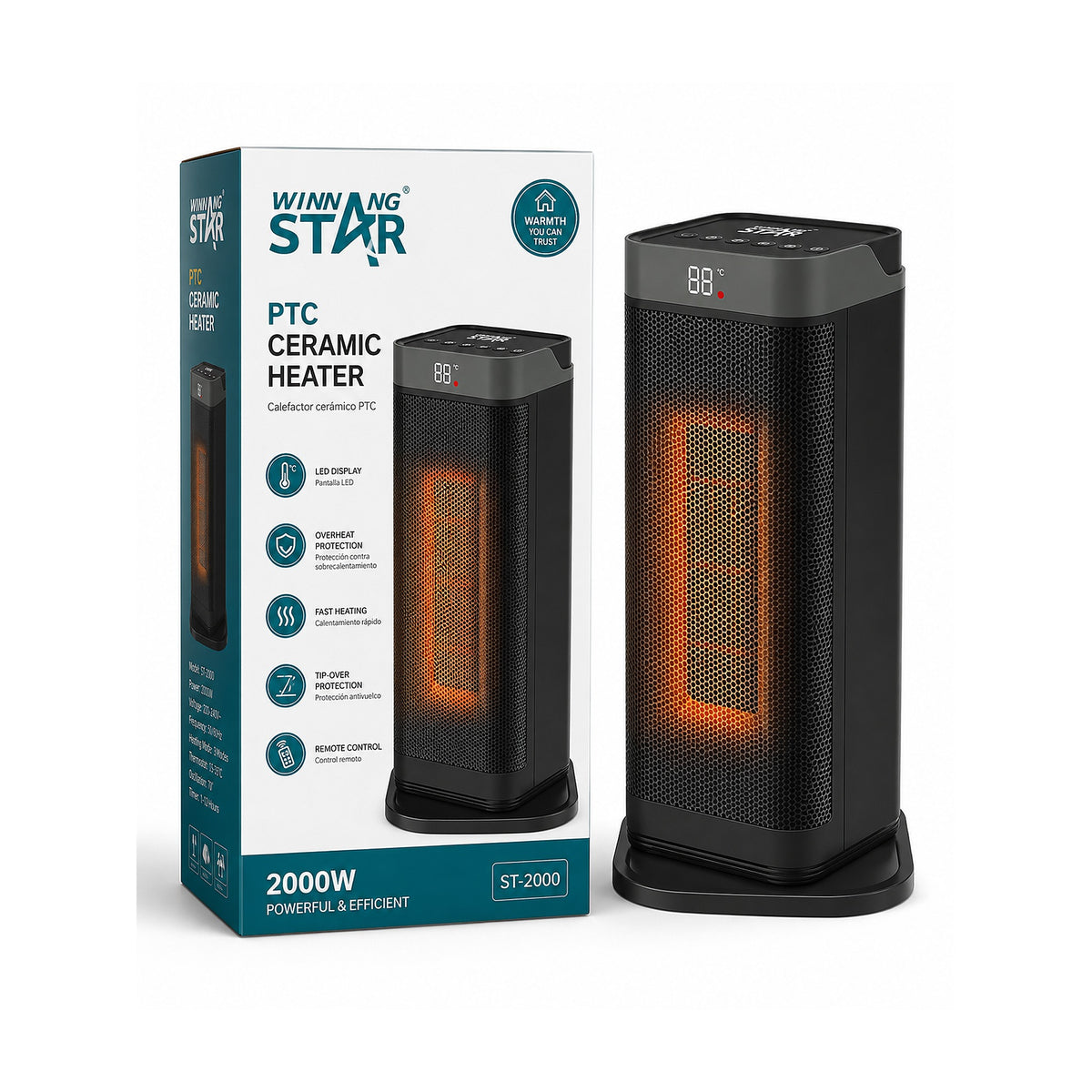 Estufa Eléctrica Winning Star ST-4081 2000W con Control Remoto de winning star, producto centrado sobre fondo blanco