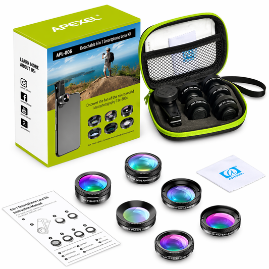 Kit Lentes para Celular APL-DG6 4 en 1 Gran Angular Macro Ojo de Pez