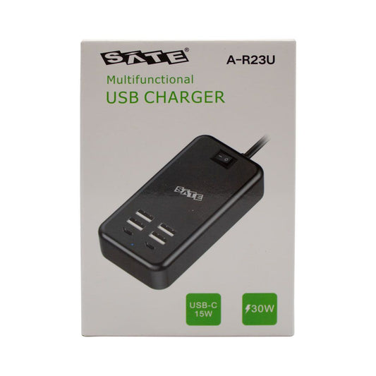 Cargador USB multipuerto SATE A-R23U con 4 puertos USB-A y 2 USB-C