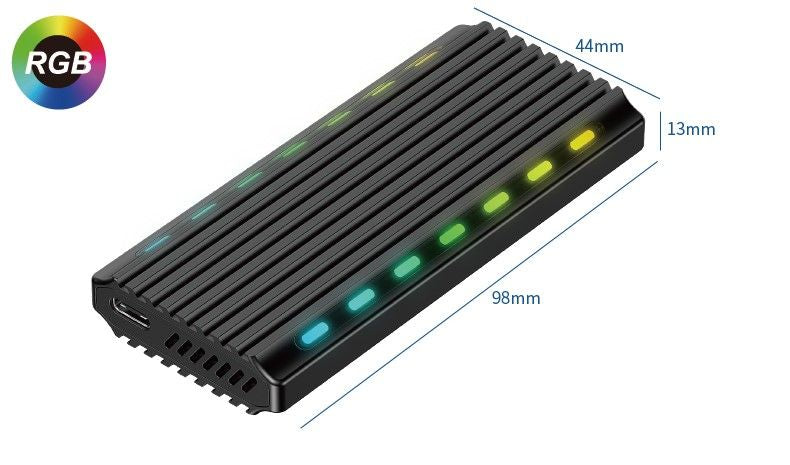 Gaveta externa SATE AX-206S para SSD M.2 NVMe y NGFF con conexión USB Tipo-C y luces RGB