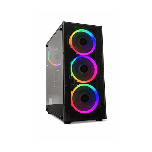 Gabinete Gamer ATX 1300K con Vidrio Templado y 3 Coolers RGB sobre fondo blanco