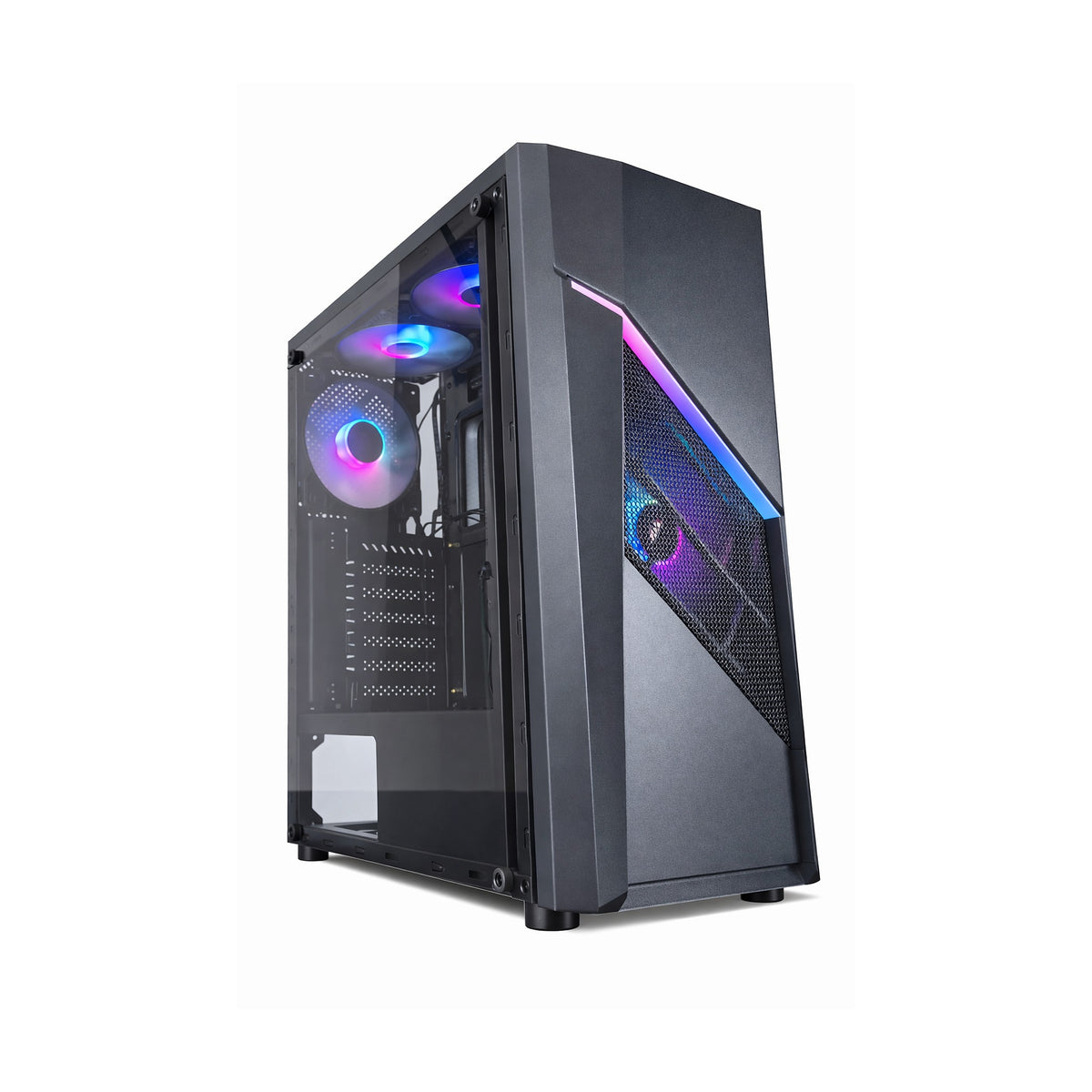 Gabinete Gamer ATX 1401K con 4 Coolers RGB sobre fondo blanco