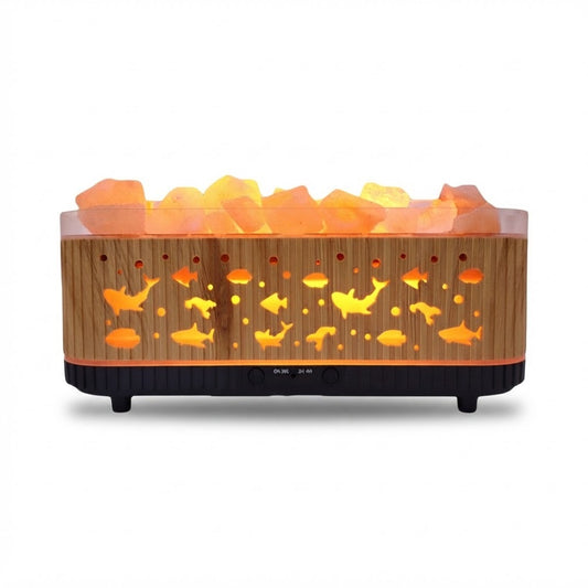 Humidificador A-H6712 Ultrasónico 200ml con Luz Cálida y Piedras Decorativas sobre fondo blanco