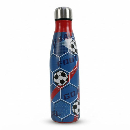 Botella térmica de doble pared 500 ml diseño fútbol sobre fondo blanco