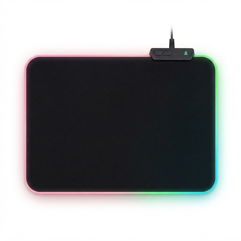 Mousepad gaming negro con iluminación RGB, cable con control integrado