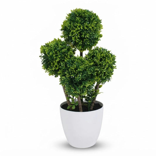 Árbol topiario artificial en maceta blanca 51 cm sobre fondo blanco