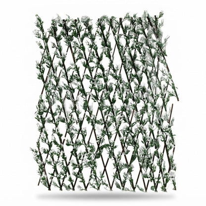 Celosía extensible con hojas artificiales blancas 1,2 x 3 m sobre fondo blanco