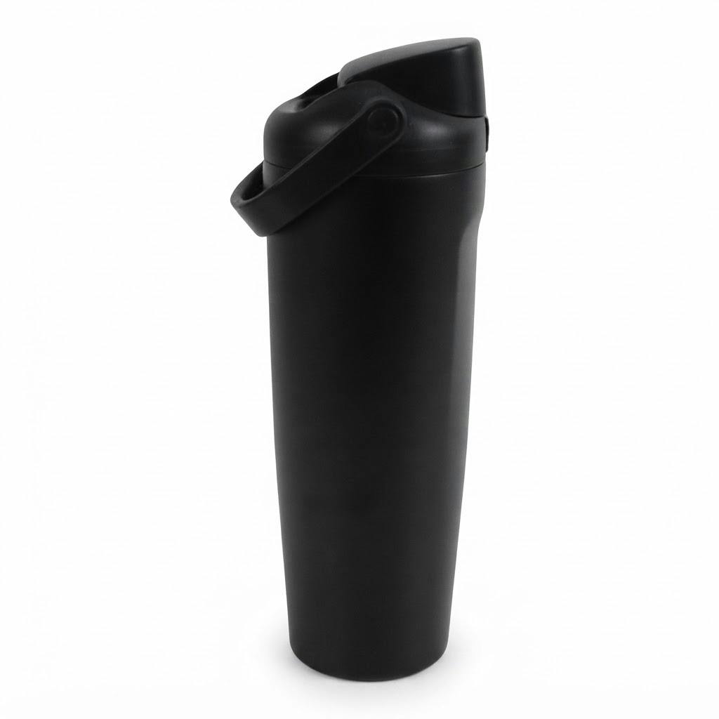 Vaso térmico de acero inoxidable 900 ml negro con asa sobre fondo blanco