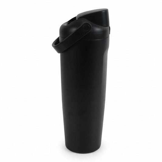 Vaso térmico de acero inoxidable 900 ml negro con asa sobre fondo blanco