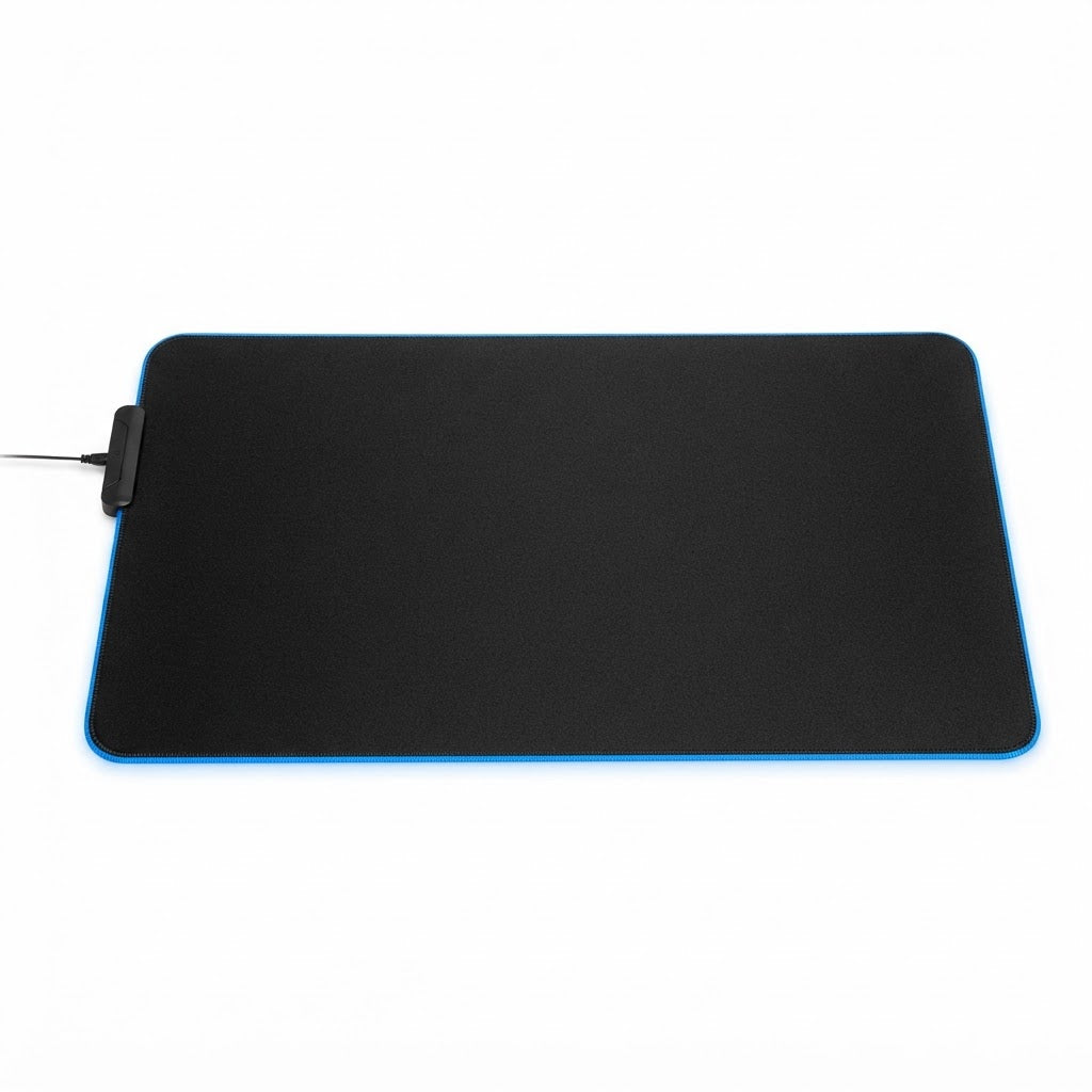 Mousepad gaming negro con iluminación RGB azul en los bordes