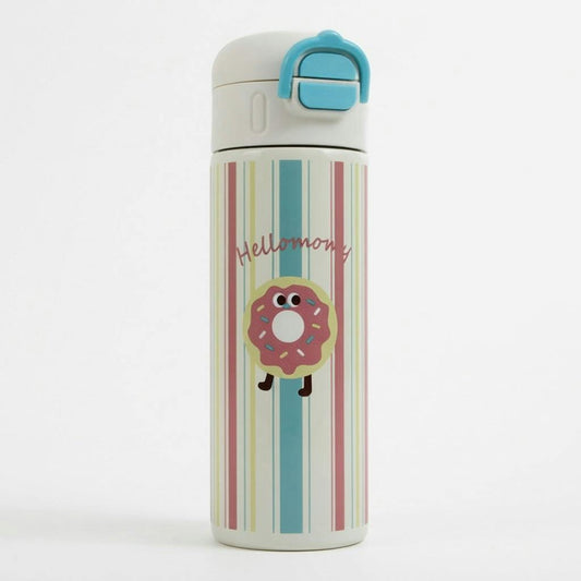 Botella térmica de acero inoxidable 500 ml diseño donut sobre fondo blanco