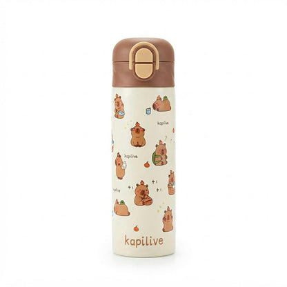 Botella térmica de acero inoxidable 450 ml diseño capibara sobre fondo blanco