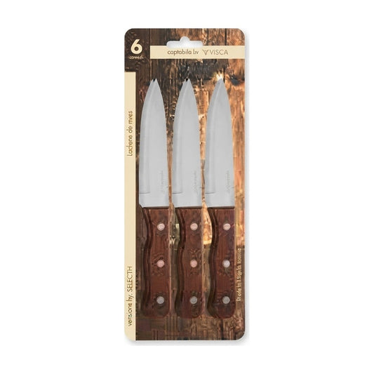 Set de 6 cuchillos para asado Selecta con mango de madera en su blíster