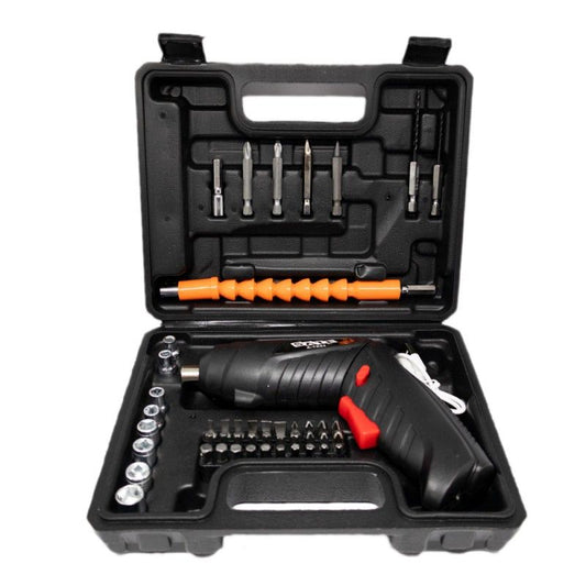 Kit taladro eléctrico SATE A-TK84 con 44 piezas para instalación y reparación