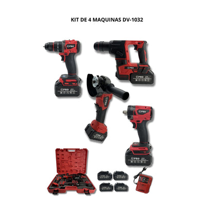 Kit 4 Máquinas Inalámbricas 48V DV-1032 Taladro Amoladora Impacto Rotomartillo de DIVINO, producto centrado sobre fondo blanco