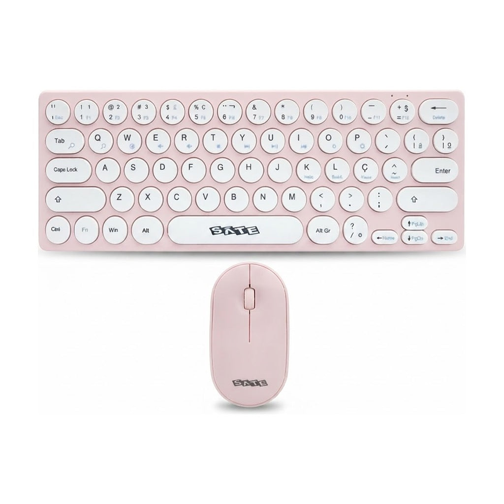 Kit Teclado + Mouse Inalámbrico Mini Layout Portugués, vista de producto sobre fondo blanco